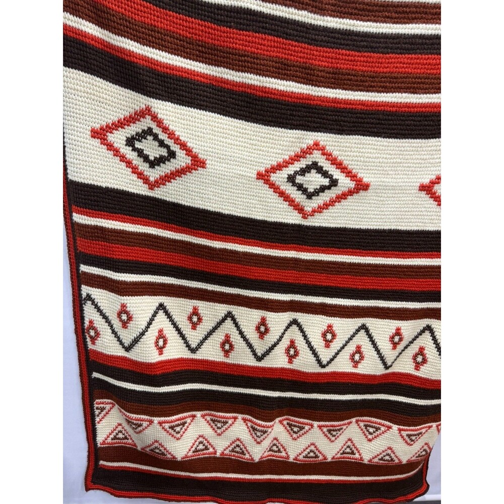 Vintage Afghan Crotchet Handmade Throw Blanket Earthy Colors 80" x 42"